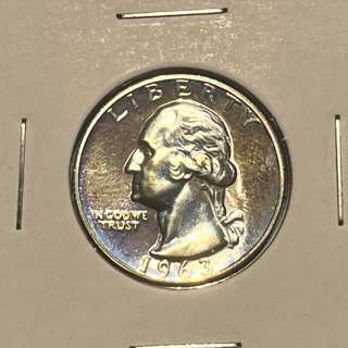    Blue toned 1963 Proof Silver quarter 