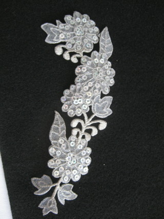 shiny silvery floral iron on applique with iridescent sequins, cloths decor, beautiful rare applique