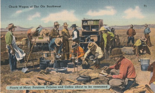 Vintage Unused Postcard: (b1): Linen: Chuck Wagon of the Ole Southwest