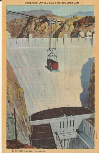Vintage Unused Postcard: gin: Linen: Lowering Loaded Bix Car, Boulder Dam