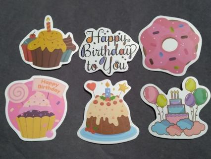 6 Vinyl Stickers Birthday