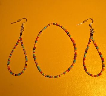 Handmade Beaded Earrings/ matching Bracelet