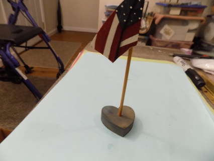 5 inch handmade American flag on stick and in blue heart shape base