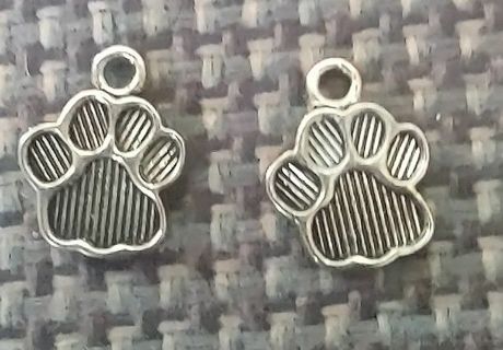 2 new silver tone dog paw print charms