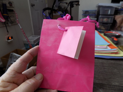 Small hot pink gift bag and tag 5 1/2 x 4 1/2