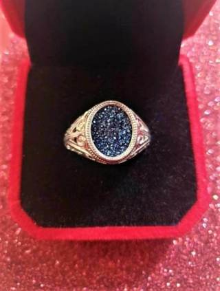 Victorian Style Midnight Druzy Sterling Ring Sparkles