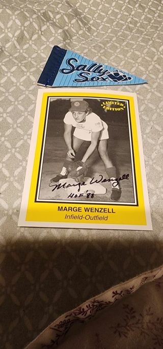 A league of there own Autographed marge wenzell plus little sally sox flag