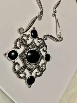 $400 Value Onyx and Marcasite Royal Necklace - Gorgeous Gift