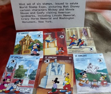 6 BN MINT DISNEY STAMPS ST. VINCENT 1989