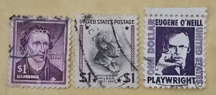 Three Different Used $1 US Postage Stamps