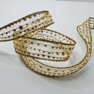 Gold Glittery Dotted Line  7/8” Wide Ribbon 