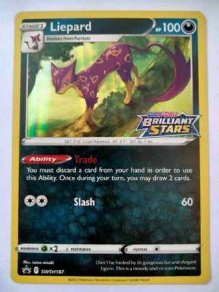 Liepard swsh 187 prerelease holo promo NM Pokemon