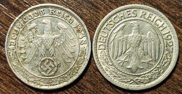 1927 & 1938 German 50 Reichpfennigs Full bold dates!