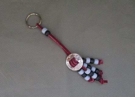 Leather beaded keychain gray black beads handmade key chain 