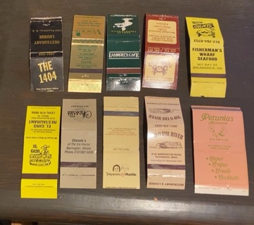 TEN DIFFERENT VEINTAGE MATCHBOOK COVERS