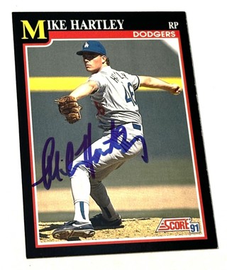 Autographed 1991 Score Baseball Card Mike Hartley Los Angeles Dodgers #252