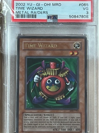 2002 YuGi Oh MRD Time Wizard Metal Raiders, #065, PSA 3, undergraded