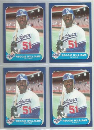 Lot of (4) 1986 Fleer Update Reggie Williams #U-128 Dodgers