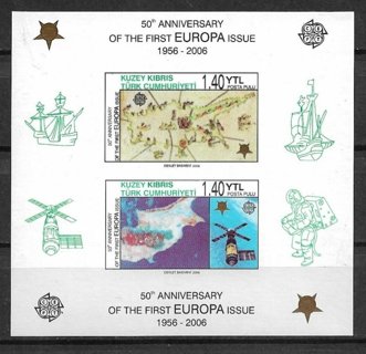 2006 Turkish Republic of Northern Cyprus Sc607a Europa Stamps 50th Anniv. MNH S/S