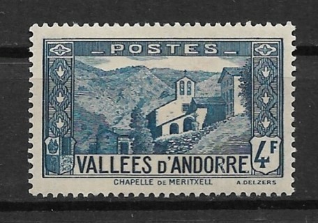 1942 Andorra (French) Sc60B 4F Chapel of Meritxell MH