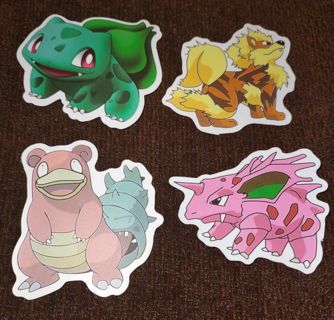 4 Pokemon stickers Slobro, Nidorino, Bulbasaur, Arcanine