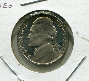 1988 S Proof Jefferson Nickel-Cameo