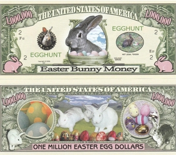1 Easter Bunny Money dollar bill novelty play funny fake money W/Sleeve