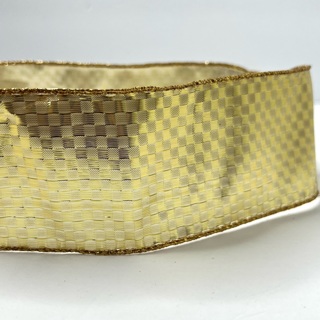 Gold Checkered 2.5” Wire Edge Ribbon 