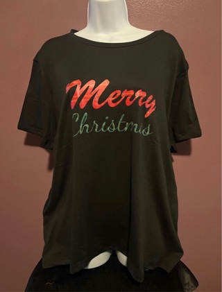 New Black Merry Christmas Tee Size 2XL