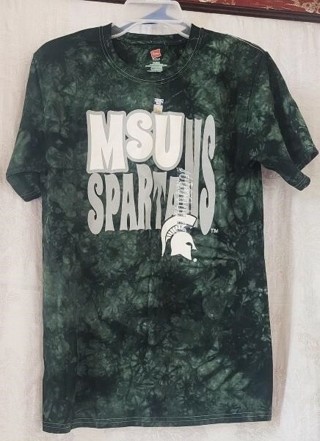 New MSU SPARTANS (Michigan State University) T-Shirt Mens Sz Small Hanes Comfort Green Tie Die