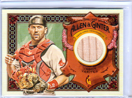 Jason Varitek, 2022 Topps Allen & Ginter RELIC Card #AGRA-JV, Boston Red Sox, (L3)