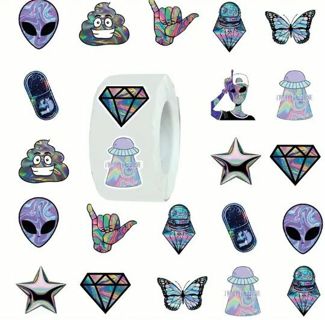 ↗️NEW⭕(10) 1" ALIEN, POOP, STAR, HANG LOOSE STICKERS!!⭕NOT SHINY