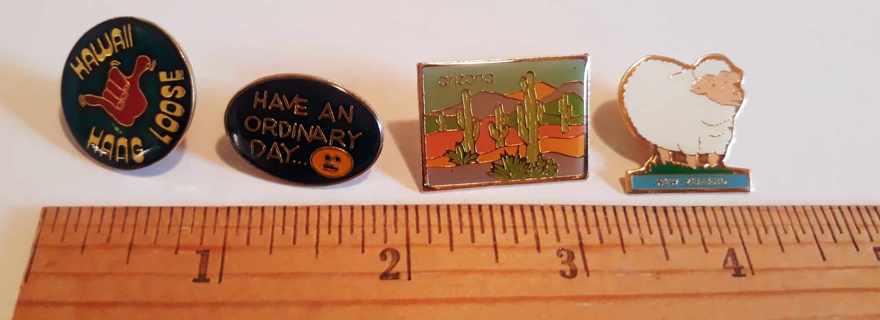 4 Tack Pins - Hang Loose, Ordinary Day, Arizona & New Zealand