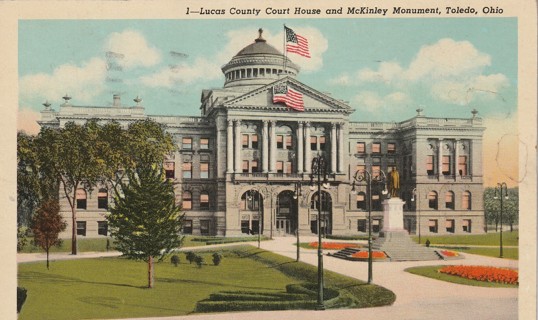 Vintage Used Postcard: 1952 Lucas County Court House, Toledo, OH