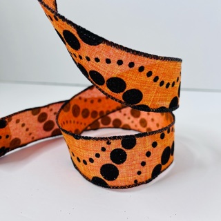 Orange & Black Polka Dot Glitter 1.5” Wide Ribbon