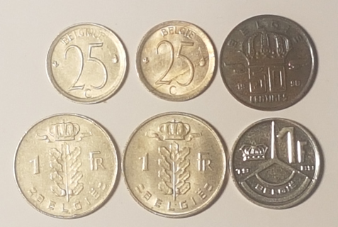 6 Coin Belgium 25 50 Centimes 1 Franc 1967 1969 1972 1973 1989 1998