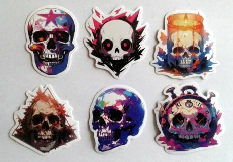 Six Colorful Skull Vinyl Stickers