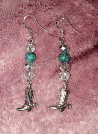 Stone cowboy Boot charm earrings new 925 hooks