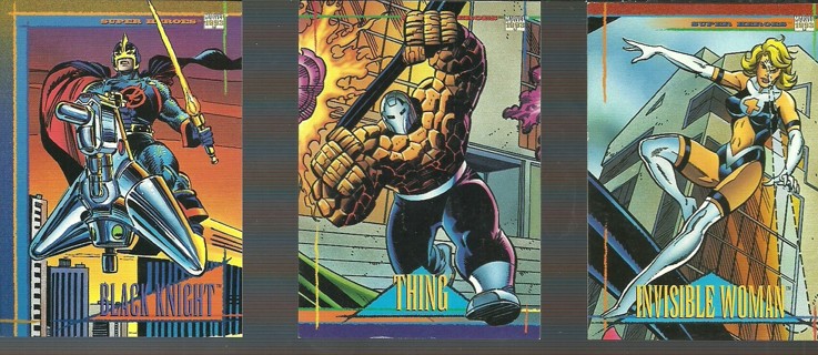 3 Pack Thursday Cards: 1993 Marvel Comic Trading Cards / Thing / Black Knight / Invisible Woman