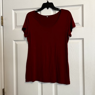 Women's Scoop Neck Burgundy Top Shirt - Size L 