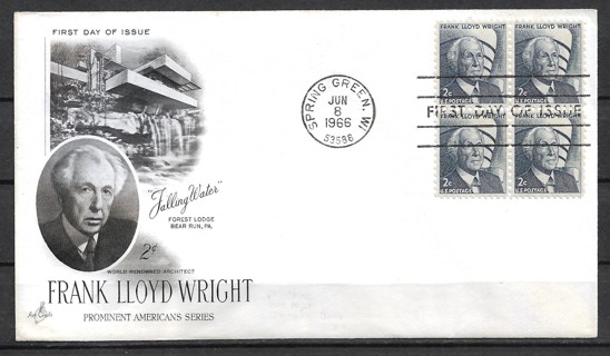 1966 Sc1280 Frank Lloyd Wright block of 4 FDC