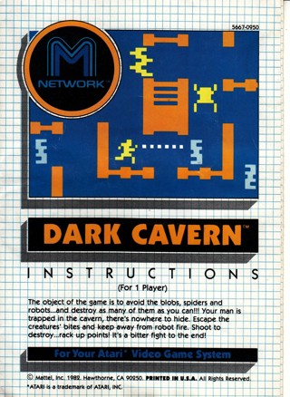 Atari 2600, Dark Cavern Manual only 1982