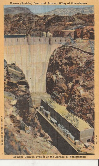 Vintage Used Postcard: (h): 1949 Hoover Dam, Arizona Wing of Powerhouse, AZ-NV