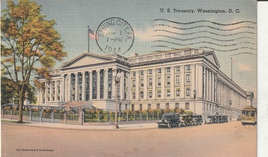 Vintage Used Postcard: (t): 1944 US Treasury, Washington DC