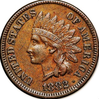 1882 P Indian Head Cent,  Used, Year Jesse James is shot in the back, Insured, Refundable.  