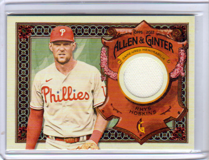 Rhys Hoskins, 2022 Topps Allen & Ginter RELIC Card #AGRA-RH, Philadelphia Phillies, (L3)