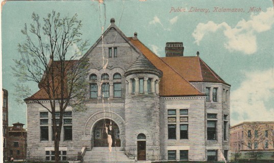 Vintage Used Postcard: L: Pre Linen: Public Library, Kalamazoo, MI