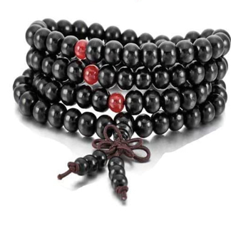 108 bead sandalwood yoga mala bead bracelet black and red