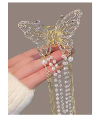 Pearl Decor Butterfly Design Hair Claw