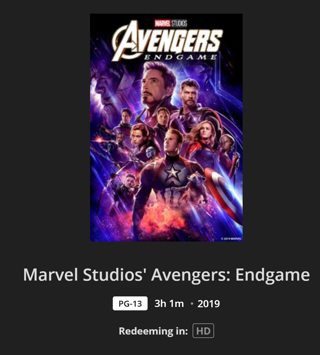 Marvel Studios' Avengers: Endgame MA VUDU HD Digital Movie Code